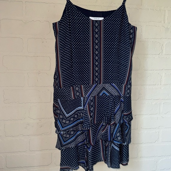 Derek Lam dress silk Navy & Red Printed Dress tiered adjustable straps like new - Picture 1 of 4